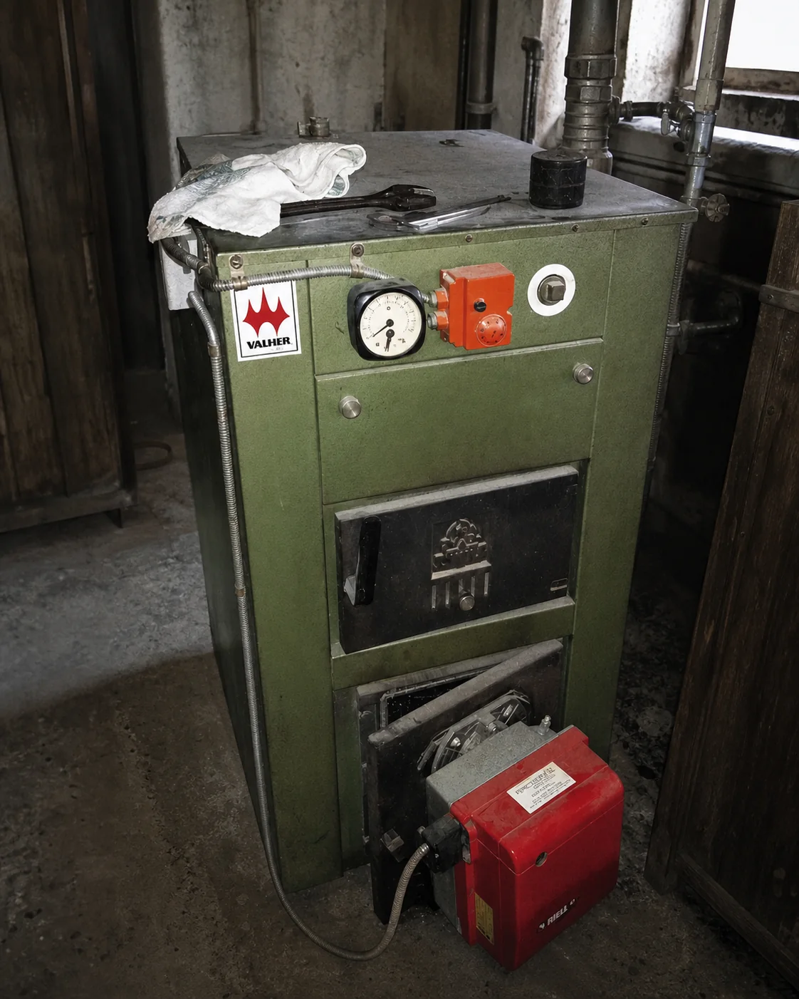 One of the first Valher central-heating boilers
